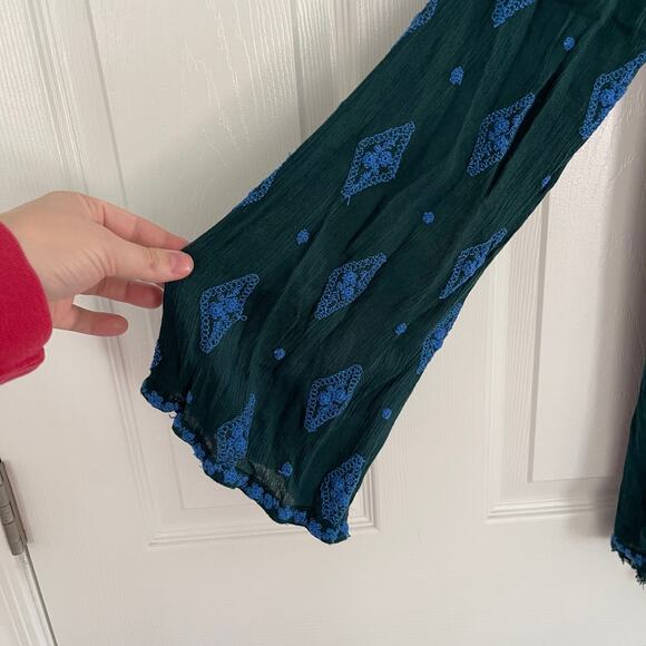 Free People Diamond Embroidered Bell Sleeve Top in Dark Green - Picture 5 of 10